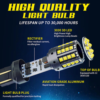 إشارات الدوران LED من سبائك الألومنيوم الأبيض 1156 1157 T20 3030 44SMD ضوء عكس 12V 24V