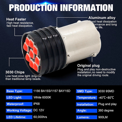 1157 BAY15D LED P21/5W 1156 BA15S P21W المصابيح LED 9 SMD 3030 R5W R10W سيارة عكسية الضوء للامعة