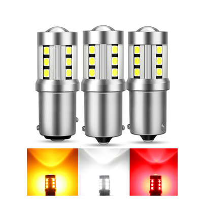 أضواء إشارة الدوران لسيارات LED البيضاء العالمية1156 1157 3030 15SMD مصباح LED أبيض أصفر Canbus لوحة ترخيص داخلية LED