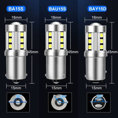 أضواء إشارة الدوران لسيارات LED البيضاء العالمية1156 1157 3030 15SMD مصباح LED أبيض أصفر Canbus لوحة ترخيص داخلية LED