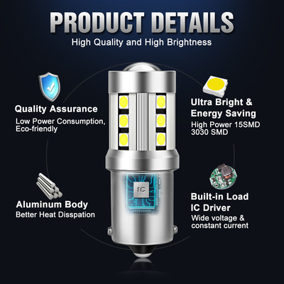 أضواء إشارة الدوران لسيارات LED البيضاء العالمية1156 1157 3030 15SMD مصباح LED أبيض أصفر Canbus لوحة ترخيص داخلية LED