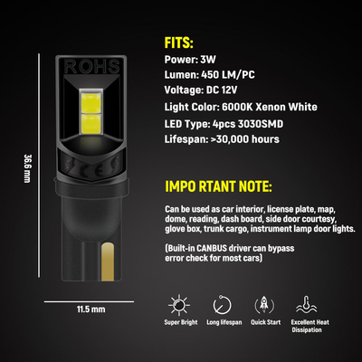 360 درجة مصابيح LED T10 194 168 147 W5W 3030 سيارة مصابيح LED الداخلية