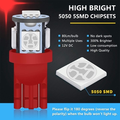 194 لمبات الإضاءة LED للسيارات 6500K Wedge T10 SMD 5050 Chips
