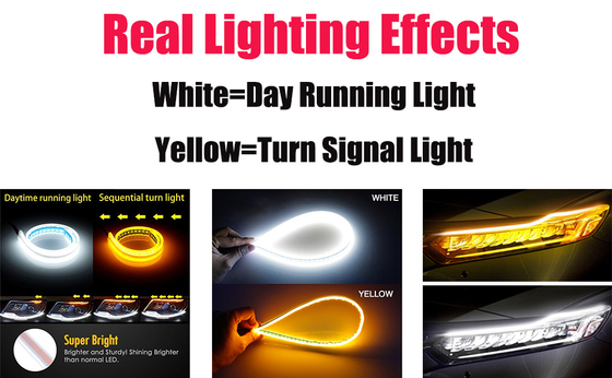 شريط متدفق من السيليكون DRL لأضواء الجري النهارية 45 سم 17.7 "شريط أنبوب LED مرن كهرماني أبيض