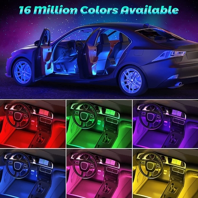 4 قطع 48 LED قطاع أضواء جو السيارة الداخلية IP65 مع منفذ USB التحكم في APP