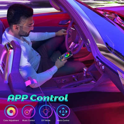 4 قطع 48 LED قطاع أضواء جو السيارة الداخلية IP65 مع منفذ USB التحكم في APP