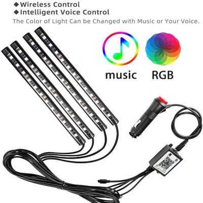 4 قطع 48 LED قطاع أضواء جو السيارة الداخلية IP65 مع منفذ USB التحكم في APP